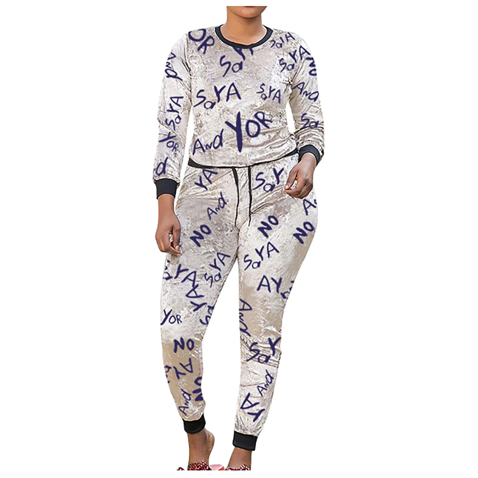 

Women Long-sleeved Round Neck Pullover Letter Print Plus Size Gym Suits Wear Running Clothes Women Fitness Sport Gym Set Wome