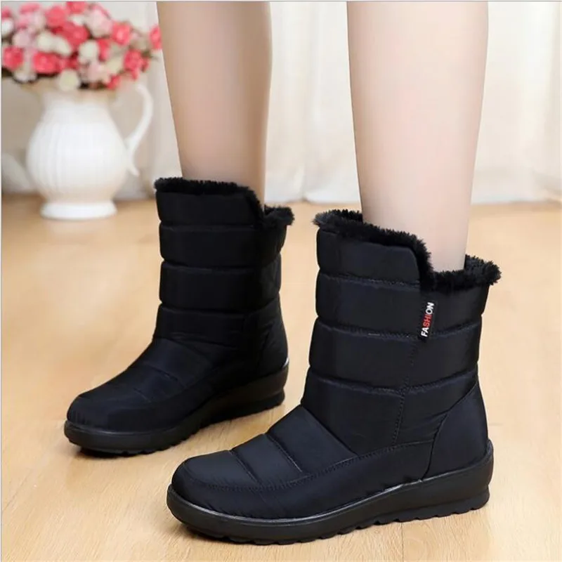 

Women Winter Mid Calf Snow Boots Warm Plush Furry Snow Boots Girl's Outdoor Non-slip Waterproof Boots Big Size Drop Shipping
