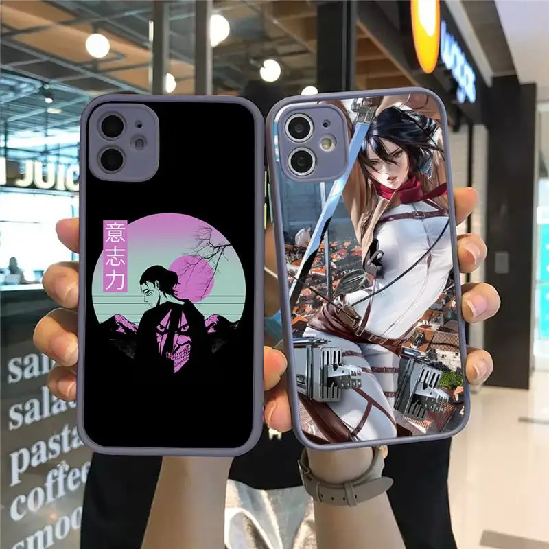 

Attack on Titan Phone Case Matte Transparent for iPhone 7 8 11 12 s mini pro X XS XR MAX Plus Clear mobile bag Anime Cartoon
