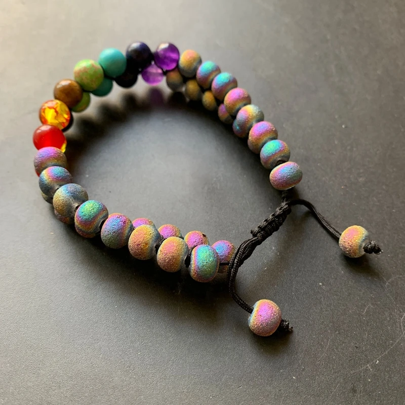 Титан Радужная Друза Агат Камень Браслет 7 Чакра Исцеление баланс оникс геодный