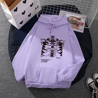 women hoodies sweatshirt polyester thicken warm solid color spine cartoon anime pattern long sleeve hooded winter tops for women