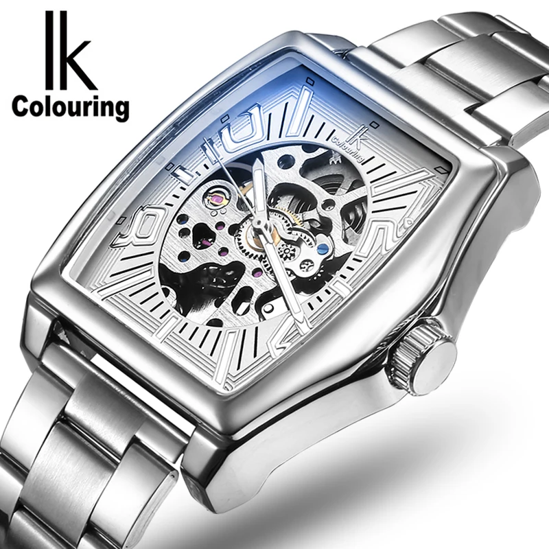 IK Colouring Skeleton Luxury Watch for Men Mechanical Wristwatches Automatic Relogio Masculino Clock Watches Mens 2021 t winner luxury fashion sport men automatic mechanical watch skeleton crystal decorated leather strap relogio masculino clock