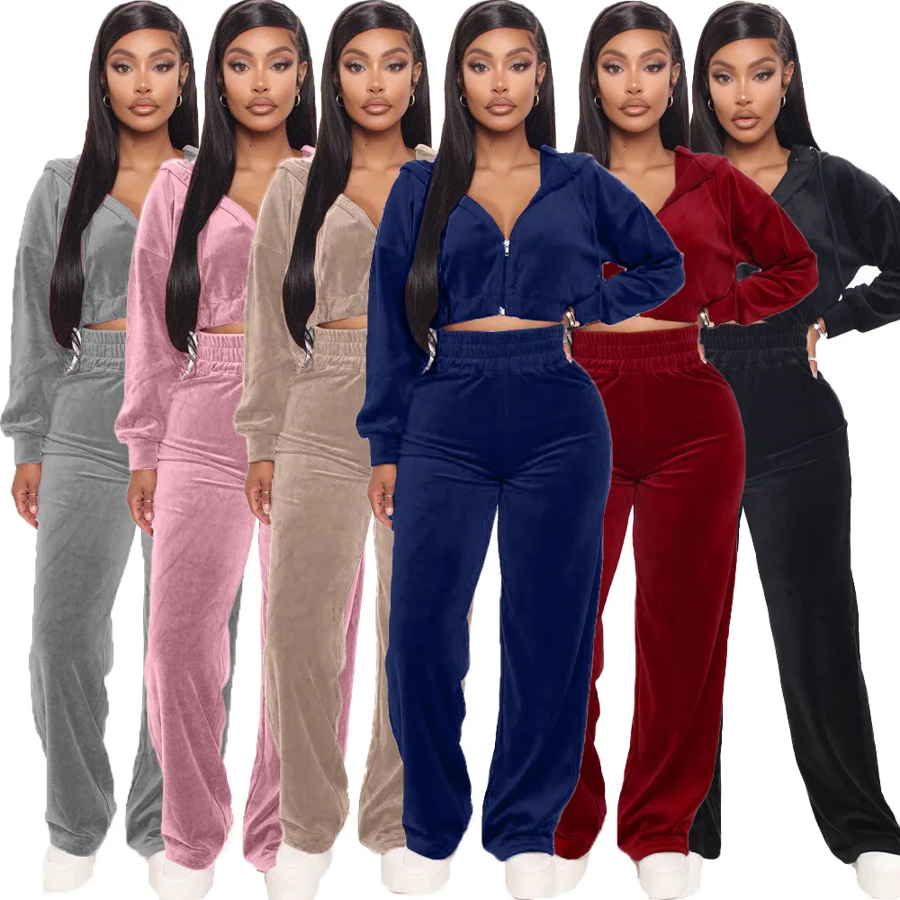 

Autumn Winter Women Outdoor Casual Sports Solid Velvet Two Piece Set Top and Pants Tracksuit Sweatsuit Outfits