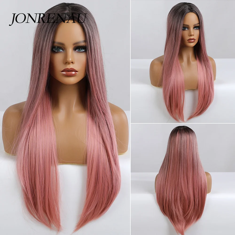 Парик Jonrenau для женщин, длинные прямые Розовые синтетические волосы с эффектом омбре, для косплея на каждый день, Термостойкое волокно от AliExpress WW
