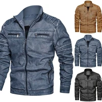 men pu leather retro jacket biker jacket casual motorcycle zip slim coat outwear