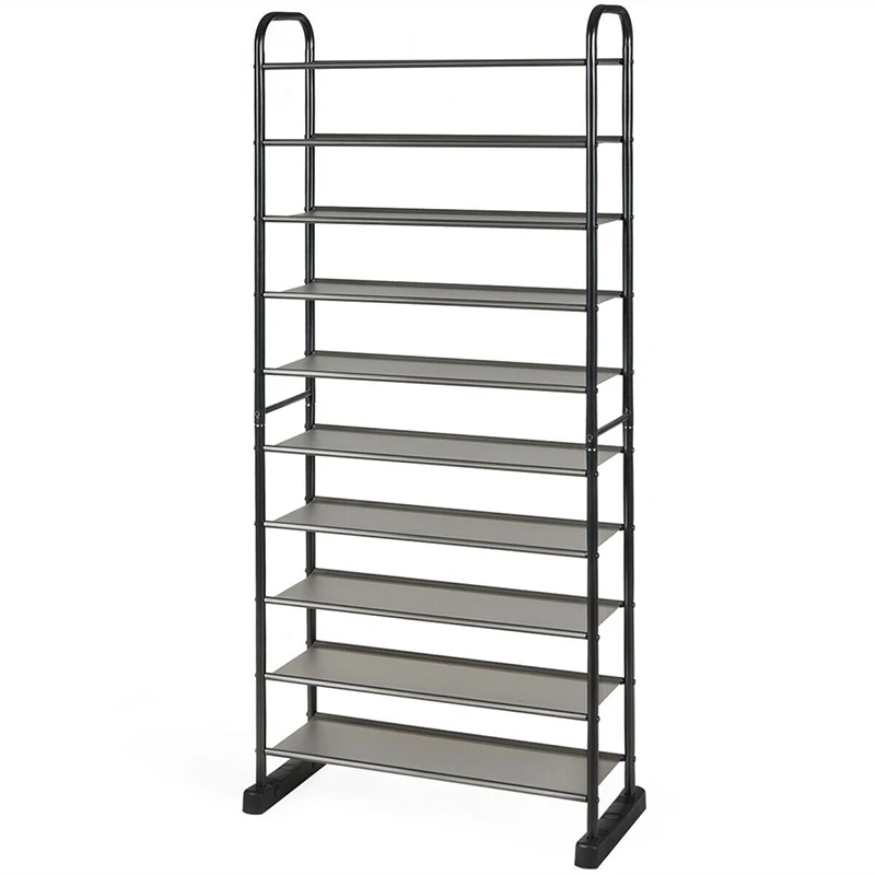 

Spacious 10-Tier Metal Frame Shoe Rack Space Saving Shoe Organizer Smooth Waterproof PP Layer Living Room Storage Rack