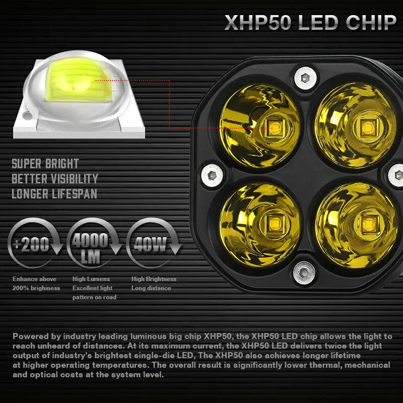 3inch 40W LED Work Light Bar Yellow Spot Pods Flood Beam for Driving Offroad Boat Car Tractor Truck | Автомобили и мотоциклы