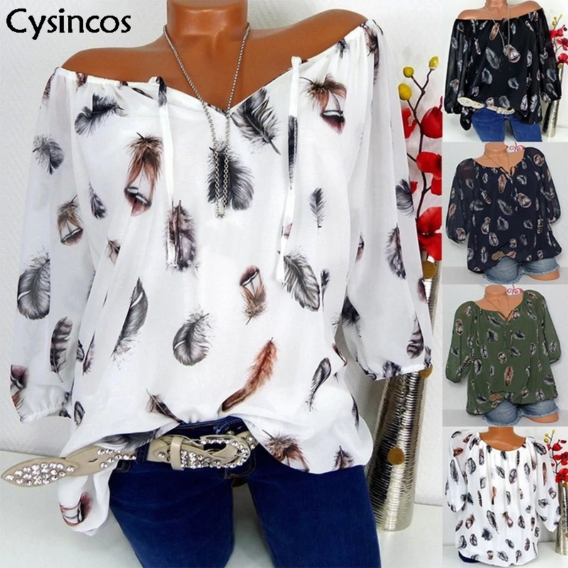 Женская футболка с принтом перьев свободная повседневная в полоску v образным