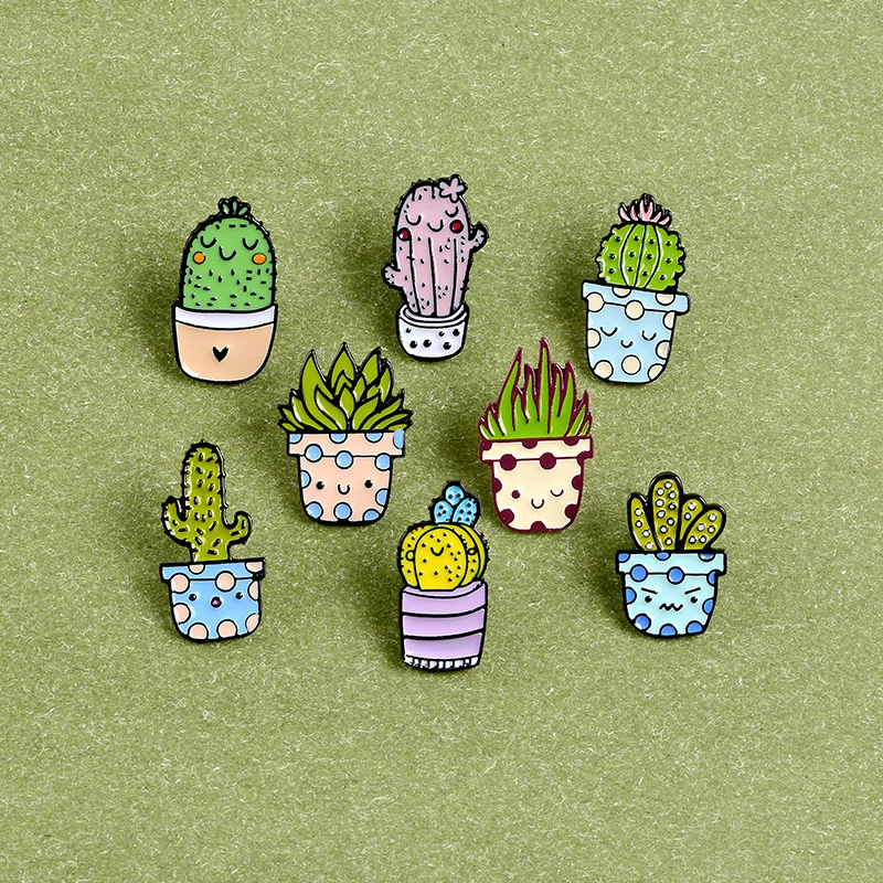 

Kids Jewelry Potted Plant Enamel Pins Cactus Aloe Brooches Lapel Pin Shirt Bag Catoon Badge Gift For Friends