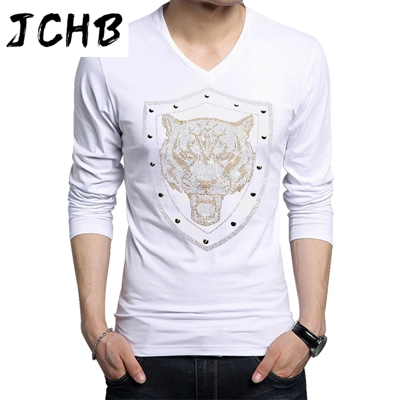 

Hop Hip Crystal stone Tiger T shirt Men's rhinestone Tshirt Funny Cool Summer Male T-shirt Galaxy Fierce Tiger shield Print Tops
