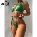 Купальник-бикини с бретелькой через шею и стразами