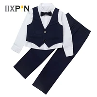 boys clothes sets kids gentleman party costume bowknot long sleeve shirt single breasted vests pant 4pcs children suits