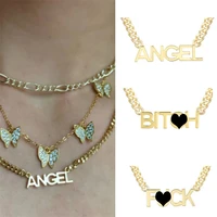 new ins stainless steel personality letter pendant necklace vintage letter angel necklaces for women girls fashion jewelry gift
