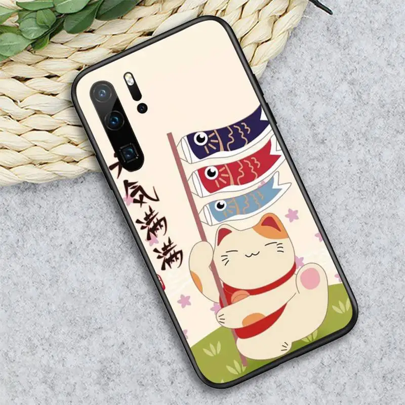 

Japan Koi Fish Cherry Blossom Lucky Cat Phone Case For Huawei honor Mate P 10 20 30 40 i 9 8 pro x Lite smart 2019 nova 5t