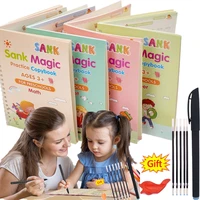 4 bookssets of magic exercise book reusable children%e2%80%99s toys to write english numbers and letters montessori 3d calligraphy