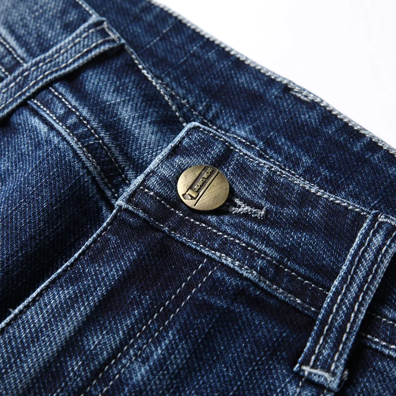 

SHAN BAO Men's Fitted Fashion Jeans 2021 Spring Brand Clothing Classic Embroidery High Quality Cotton Stretch Slim Denim Jeans