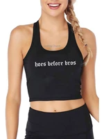 hoes before bros graphic print tank top adult humor fun flirty print yoga sports workout crop top gym tops