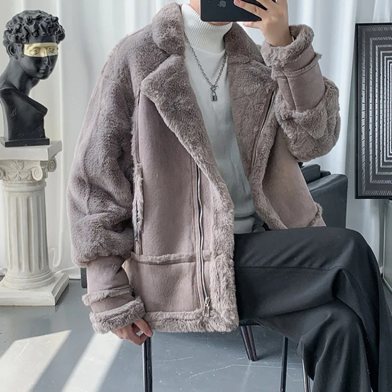 

Парка мужская зимняя оверсайз из мягкого искусственного меха, модная уличная одежда в стиле Харадзюку, однотонная