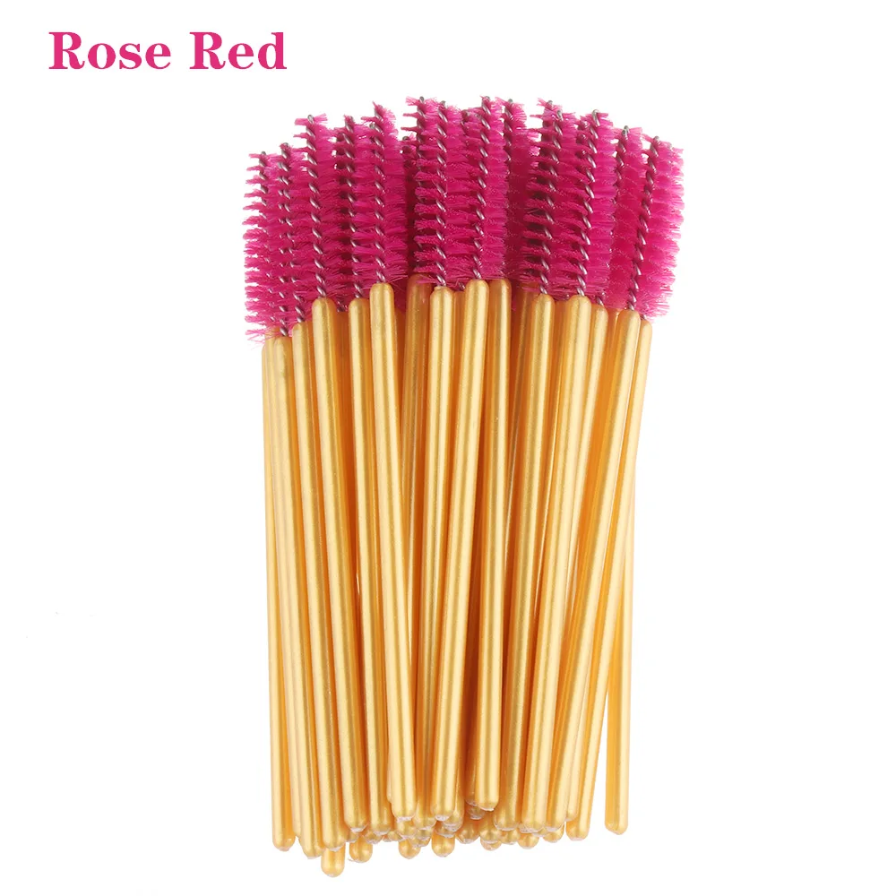 rose red 2 50 шт. одноразовый Кристалл щеточки с тушью для ресниц палочки Аппликатор Прививка ресниц Керлинг гребень Красота Макияж инструмент для ресниц кисти - Handle Color: rose red 2