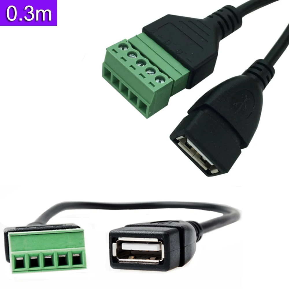 

USB 2.0 A Female Jack to 5 Pin/Way Female Bolt Screw Shield terminals Pluggable Type Adapter 0.3m