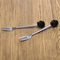 2pcs stainless steel fruit forks halloween skull cocktail fork snack dessert picks for banquet party restaurant bar