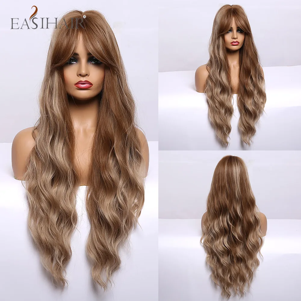 EASIHAIR длинный коричневый блонд бежевый Выделите волнистый парик с челкой