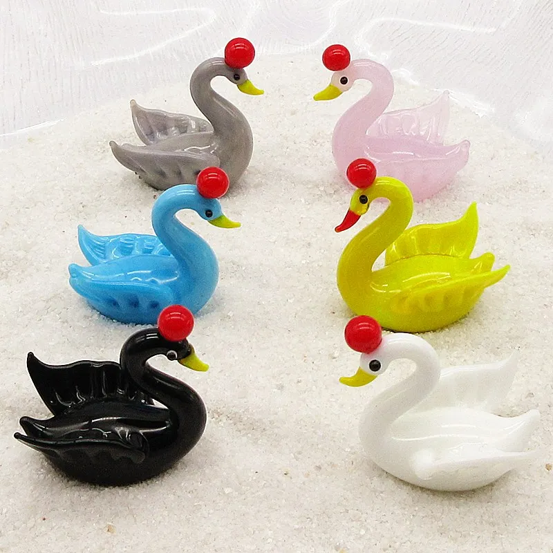 

6pcs Custom Black, white, blue, grey, yellow, pink HandMade Glass Swan Figurine ornament Home Decor Miniature glass goose statue