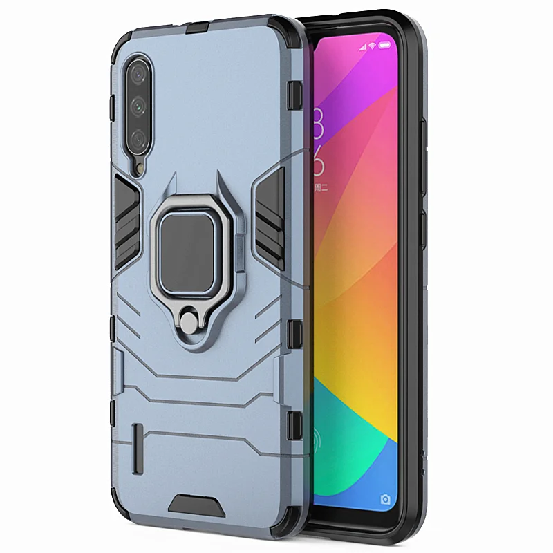 Ring navy Blue Xiaomi Mi 9 Lite A3 Lite Гибридный противоударный бронированный автомобильный чехол для телефона с кольцом-подставкой для Mi A3Lite 9 Lite CC9 CC9E чехол-Кобура - Цвет: Ring navy Blue