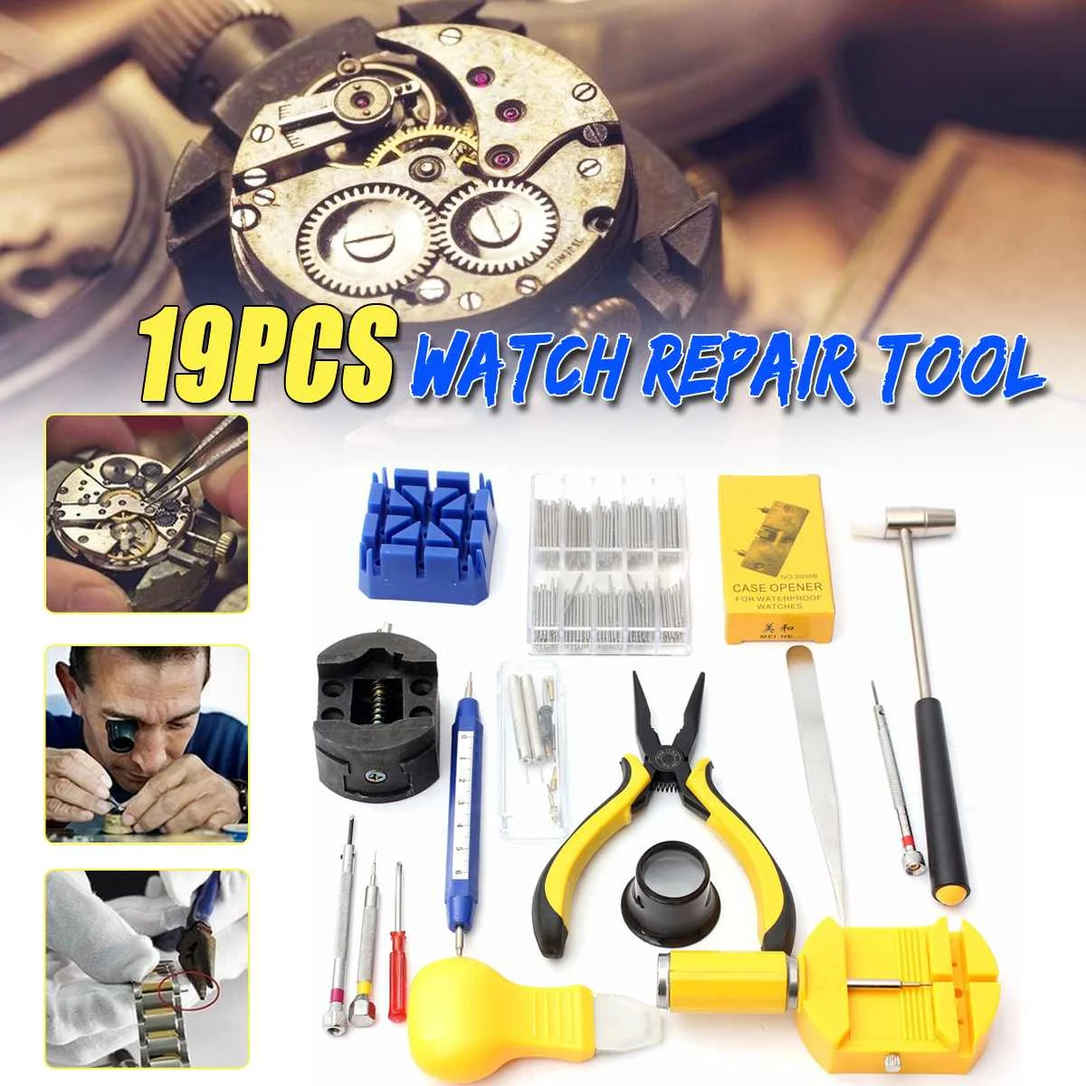 

19pcs Watch Link Pin Remover Case Opener Repair Tool Kit Set Opener Link Spring Bar Remover Screwdriver for Watchmaker