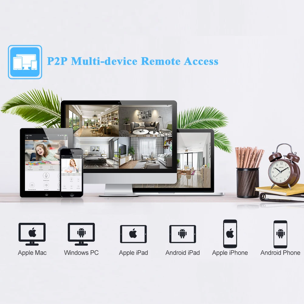 Беспроводная система видеонаблюдения Techage 8 каналов H.265 3 Мп NVR Wi-Fi P2P IP сетевой