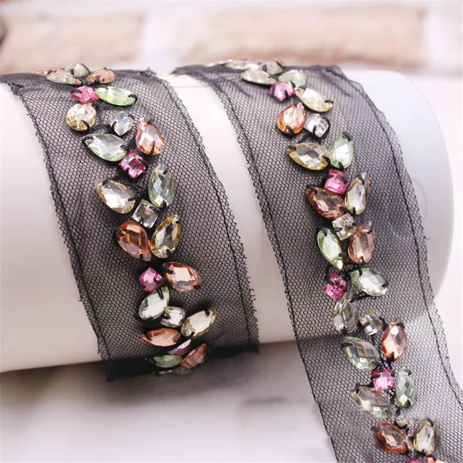 1 ярд 30 мм кружевная лента с бисером ручной работы и отделкой краев для свадебного