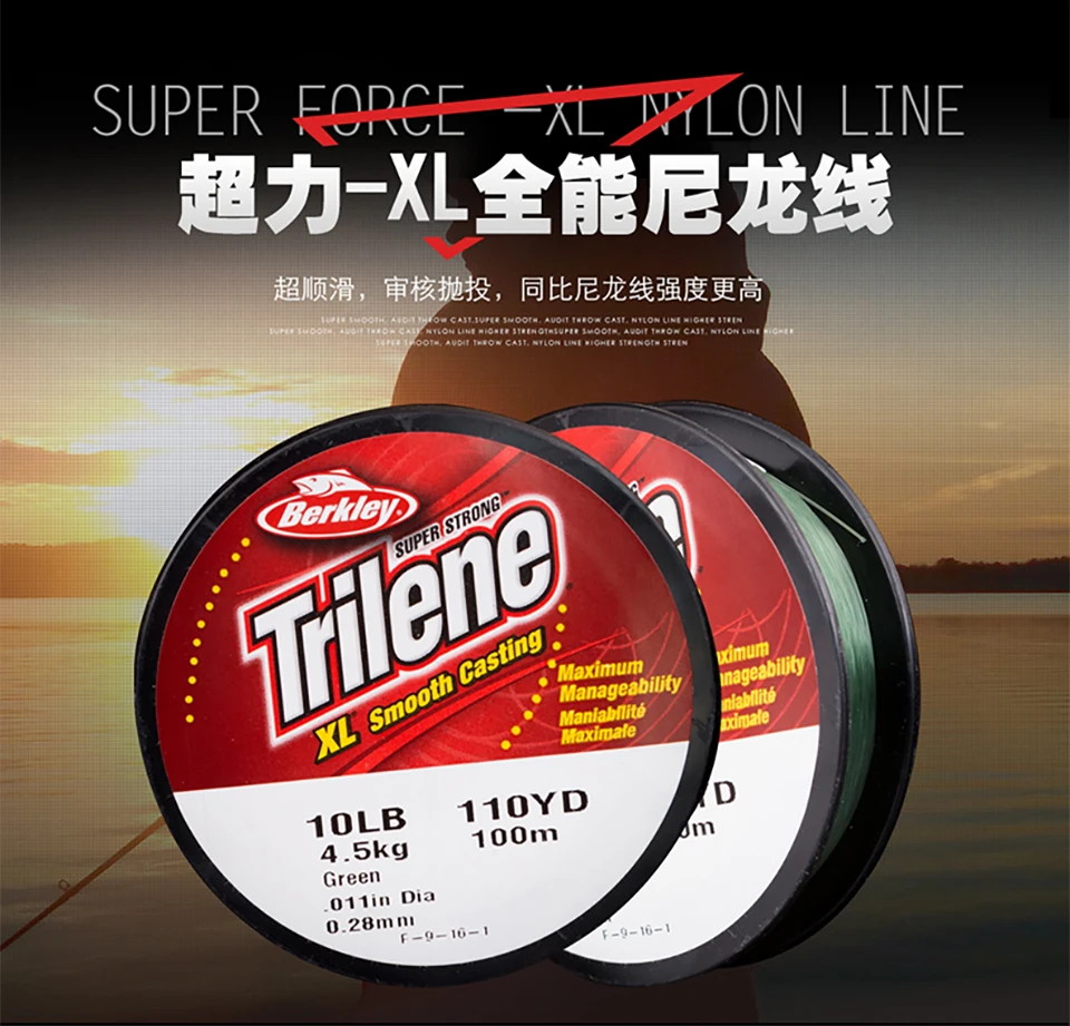 Berkley Trilene XL 100 м 110YD леска 2-20LB супер сильная гладкая литая нейлоновая линия Прозрачный и зеленый цвет