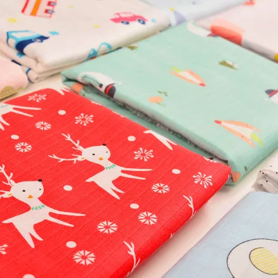 Рождественская детская одежда хлопковая двухслойная газовая ткань с принтом