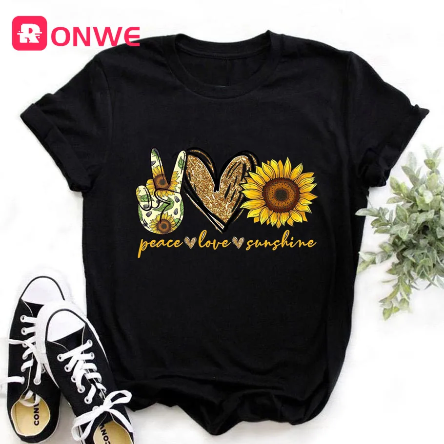 Женская обувь с изображением подсолнуха Peace Love Sunshine Черная футболка для девочек в