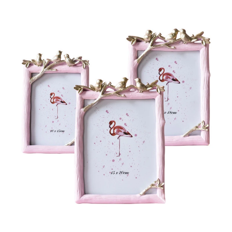 Фоторамка в скандинавском стиле с золотой птицей розовая рамка для фото декора 6