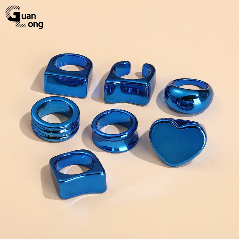 

GongLong Big Heart Rings for Women Aesthetic Multicolor Gold&Silver Color Resin Punk Finger Ring for Girls Party Hip hop Jewelry
