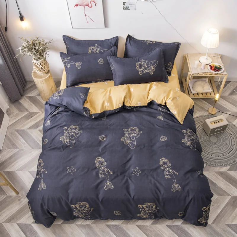 Комплект постельного белья с изображением Русалочки из 4 предметов серого цвета