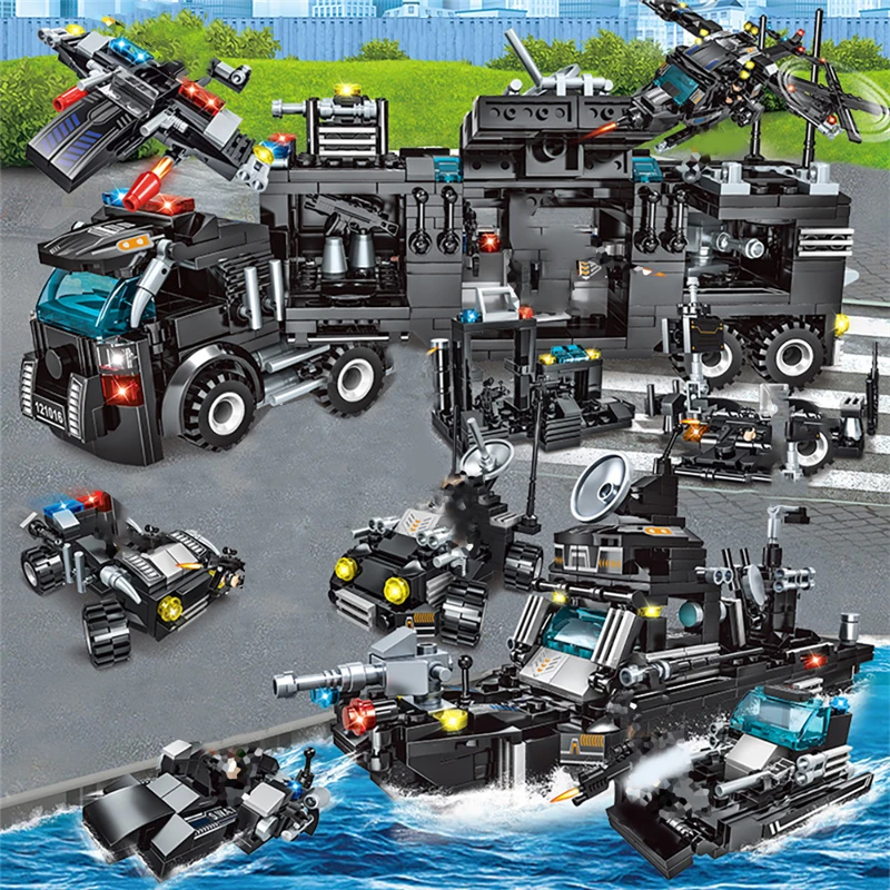 2021 715 шт. строительные блоки серия городская полиция игрушки корабль самолета для