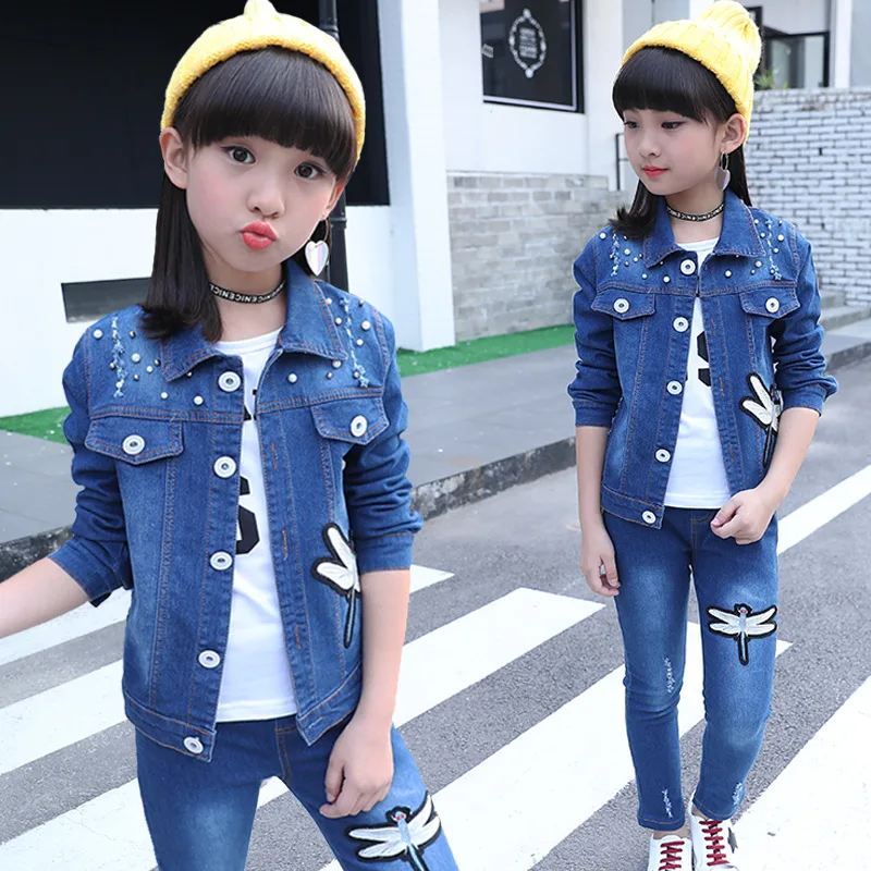 Эксклюзивная детская одежда для девочек на осень и весну Джинсовая Верхняя с