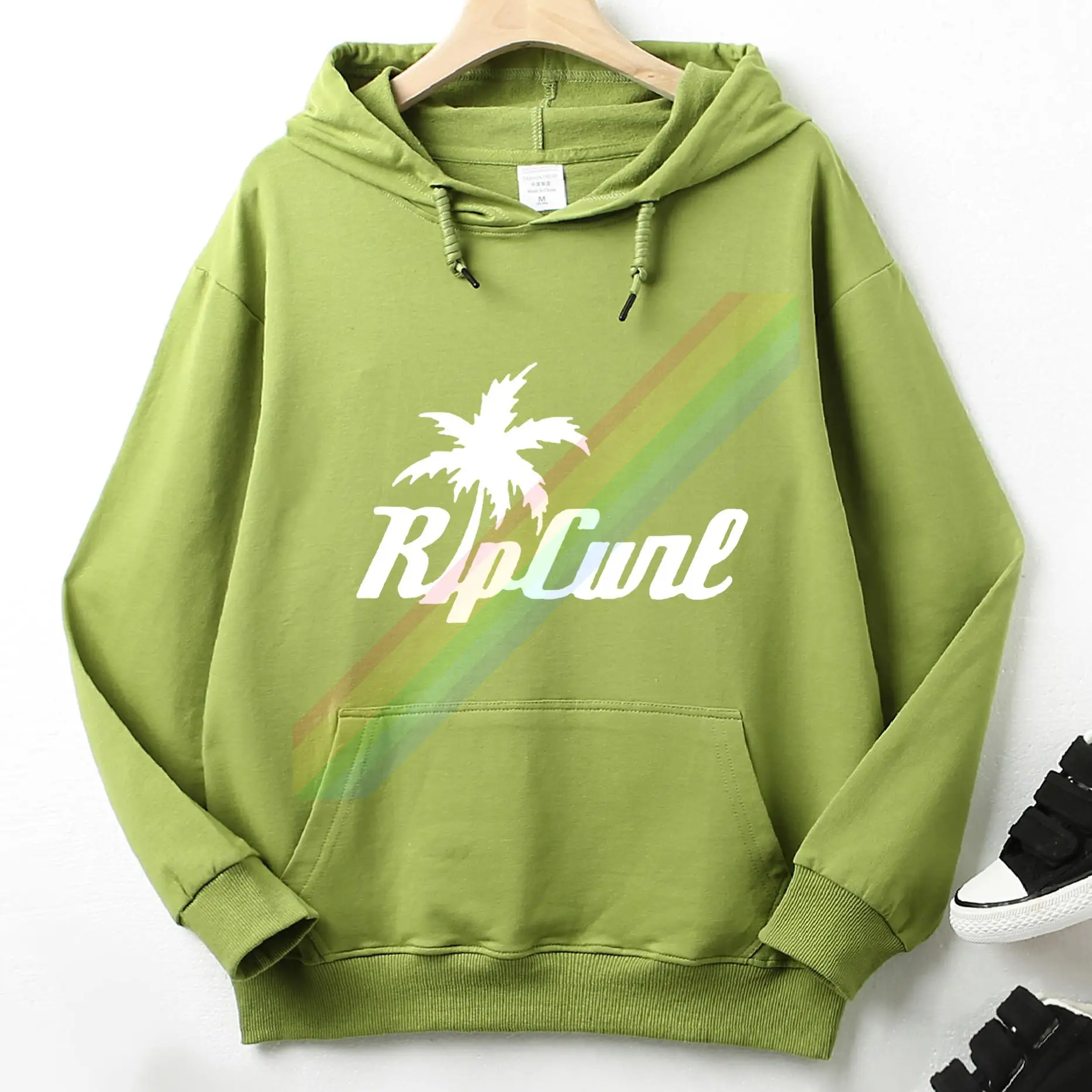 

Rip Scenic Coconut Tree Curl White Logo Autumn Winter Hoodie Slim Long Sleeve Pocket Sweatshirt Unique Unisex Tops Pullover