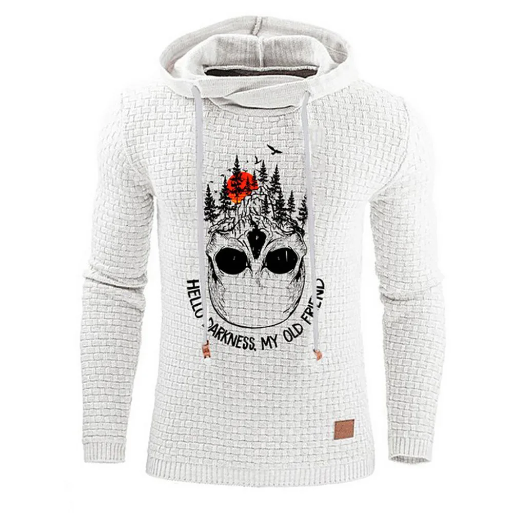 

Sport Men Casual Pullover Hoodies Letter Skull Print Warm Hooded Sweatshirt Plus Size Halloween Autumn Winter Young New Hoody