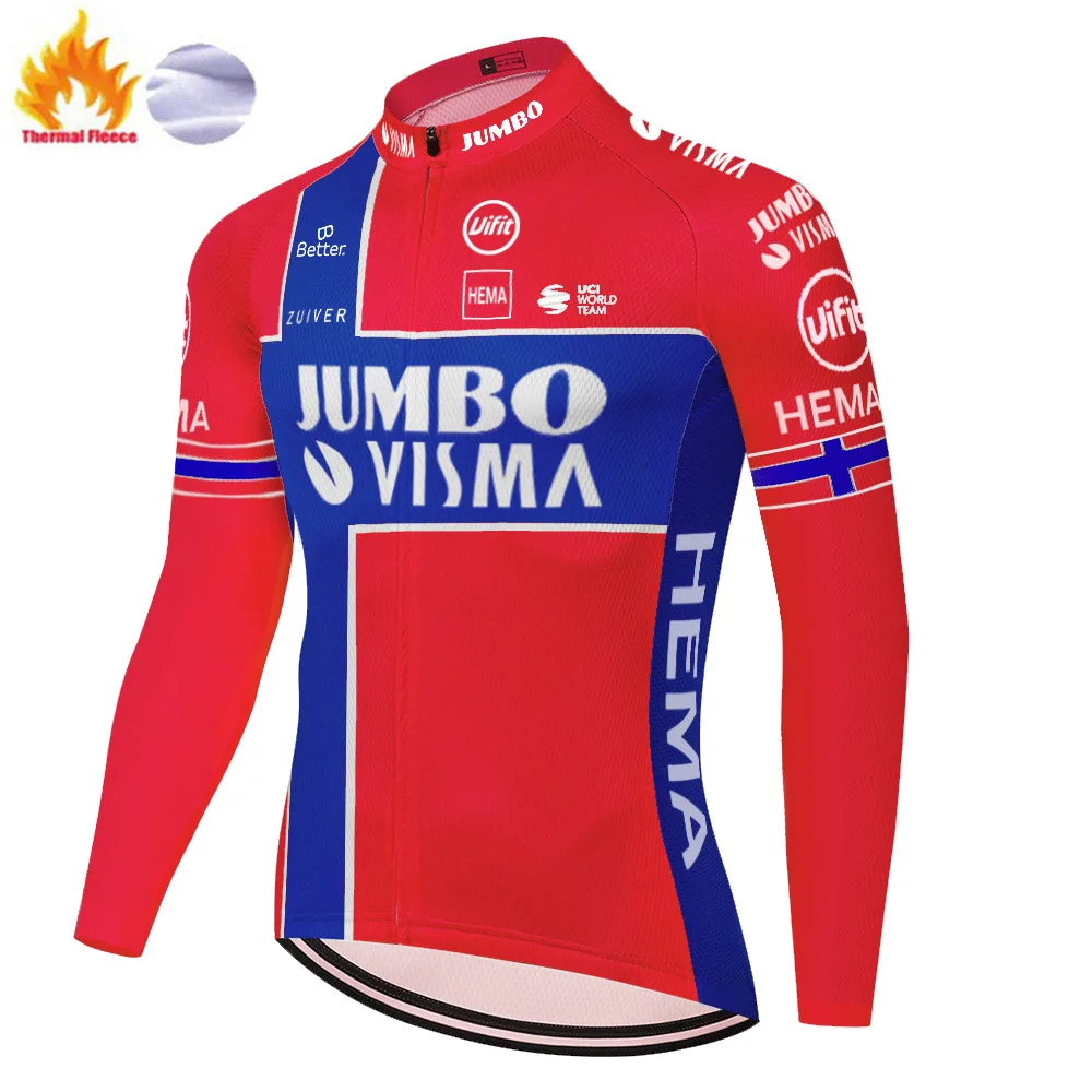 2020 JUMBO VISMA длинный рукав Велоспорт Джерси зимний термальный флис camisa de ciclismo