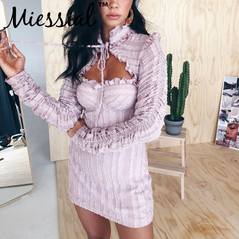 Miessial вязаное с оборками винтажное облегающее мини платье женское Бандажное