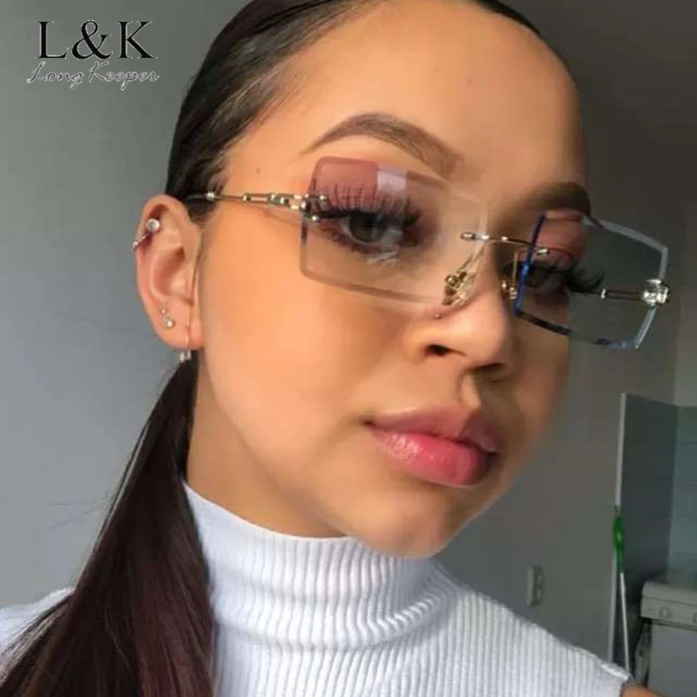 Маленькие прямоугольные Солнцезащитные очки женские без оправы UV400 Винтажные