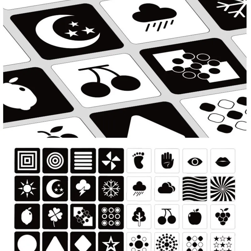 Tarjetas de Color blanco y negro para entrenamiento Visual de beb&eacute;, cart&oacute;n, Flashcards de comida de animales para ni&ntilde;os, cognici&oacute;n-0