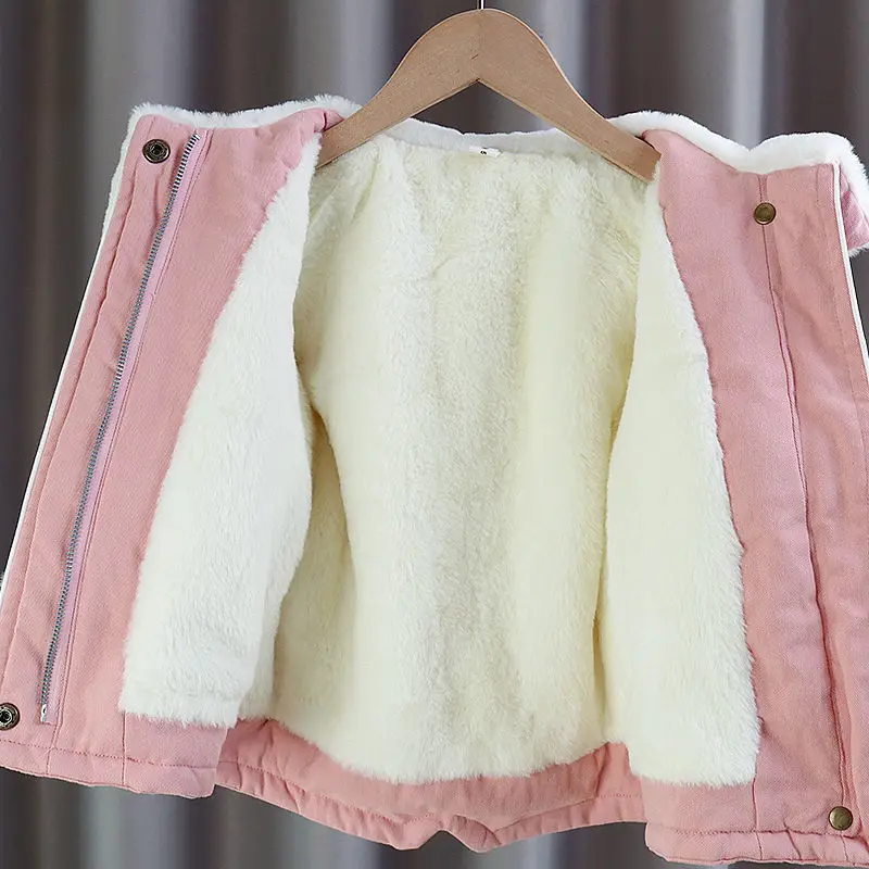 

Girls Jackets 2021 New Winter Coat Foreign Style Children's Padded Coats Winter Plus Velvet Padded Clothes Fur Collar Clothing