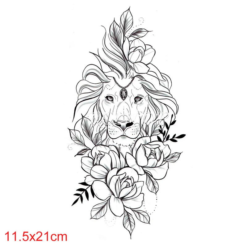 Waterproof Temporary Tattoo Sticker Lion Big Animal Rose Flower Fake Tatoo Flash Tatto Arm Back Leg Body Art for Women Men | Красота и