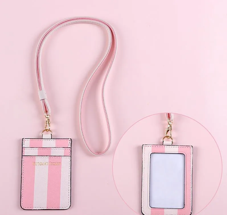 

VS Signature Striped Card Case with Sling Coin ID Credit Card Holder Lips