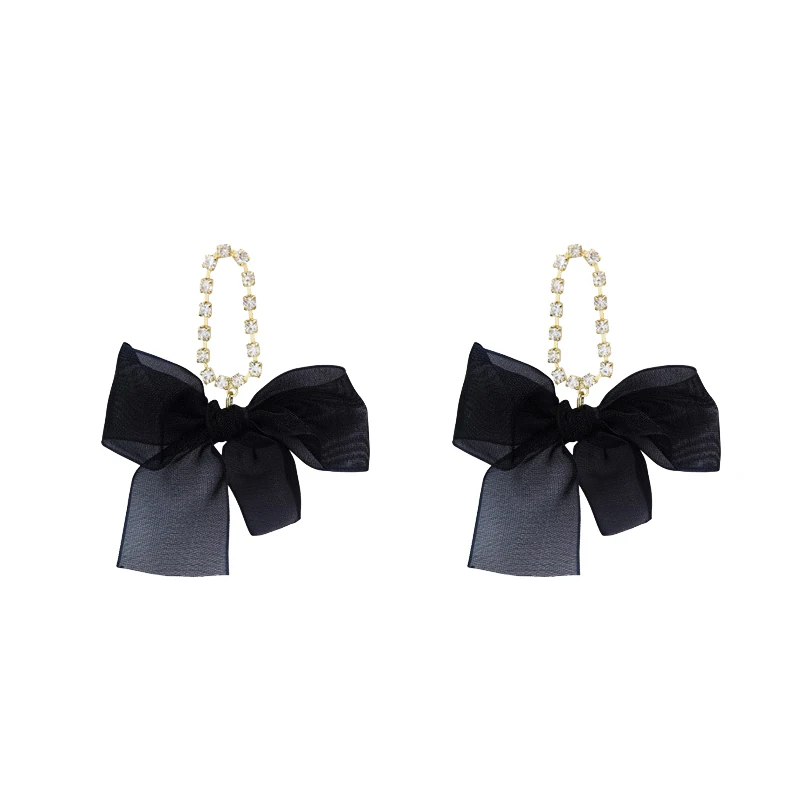 

Sweet Fabric Black Bow Stud Earrings Korean Elegant Earrings Online Influencer Earrings 2021new Trendy Earrings for Women