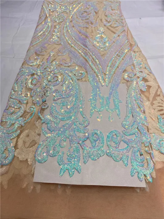 

Bridal french lace fabric sequins african tulle lace fabric 5 yards per lot net lace fabric for dress blue